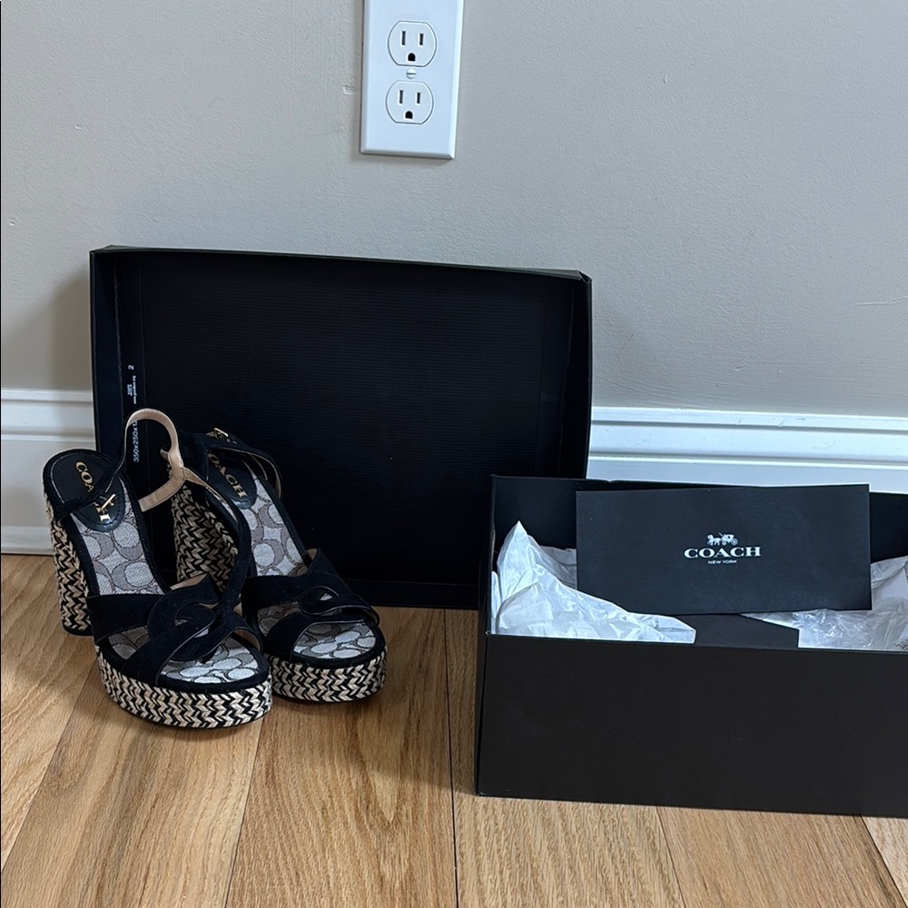 Coach Women's Black Wedge Sandals